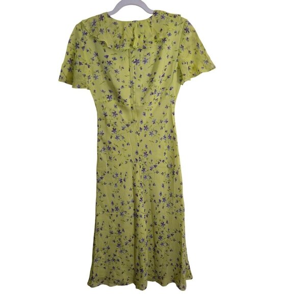 David Warren Y2K Chartreuse Purple Floral Silk Maxi Dress Size 4p - Picture 2 of 4